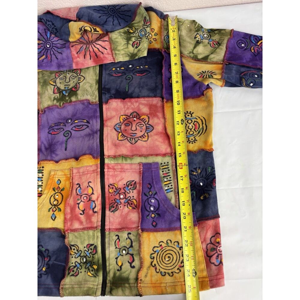 Rising International Patchwork Hoodie Jacket Womens Size L Hippie Boho Tie Dye - Picture 8 of 13